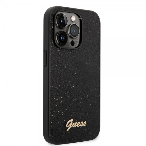 Guess iPhone 14 Pro Max Deksel Glitter Flakes Metal Logo Svart