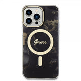Guess iPhone 14 Pro Max Deksel Golden Marble MagSafe Svart