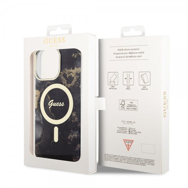 Guess iPhone 14 Pro Max Deksel Golden Marble MagSafe Svart