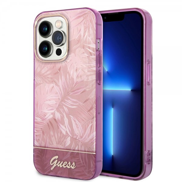 Guess iPhone 14 Pro Max Deksel Jungle Rosa
