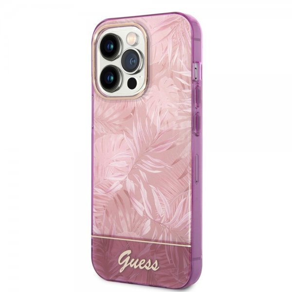 Guess iPhone 14 Pro Max Deksel Jungle Rosa