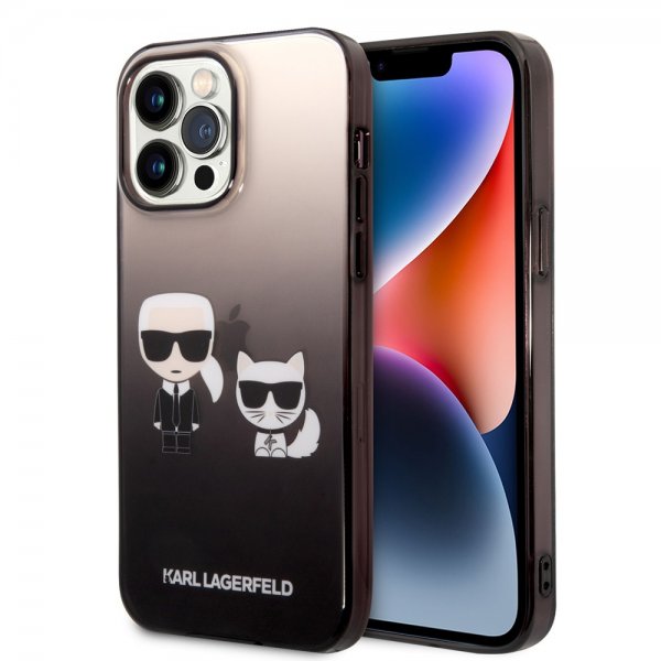 Karl Lagerfeld iPhone 14 Pro Max Deksel Karl & Choupette Gradient Svart