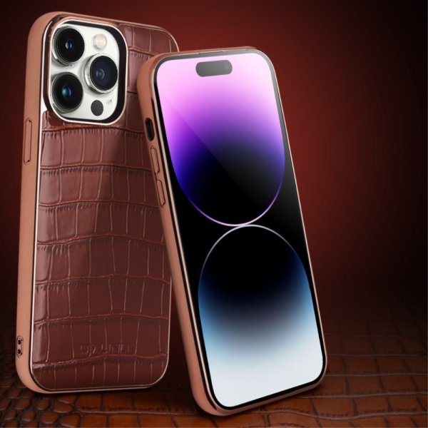 Qialino iPhone 14 Pro Max Deksel Krokodillemønster MagSafe Svart