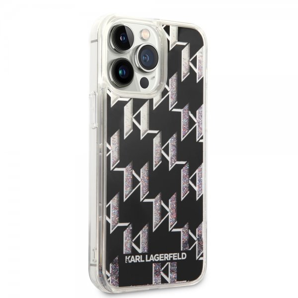 Karl Lagerfeld iPhone 14 Pro Max Deksel Liquid Glitter Monogram Svart