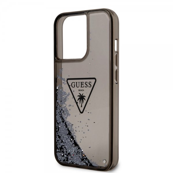 Guess iPhone 14 Pro Max Deksel Liquid Glitter Translucent Svart