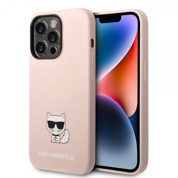 Karl Lagerfeld iPhone 14 Pro Max Deksel Liquid Silicone Choupette Rosa