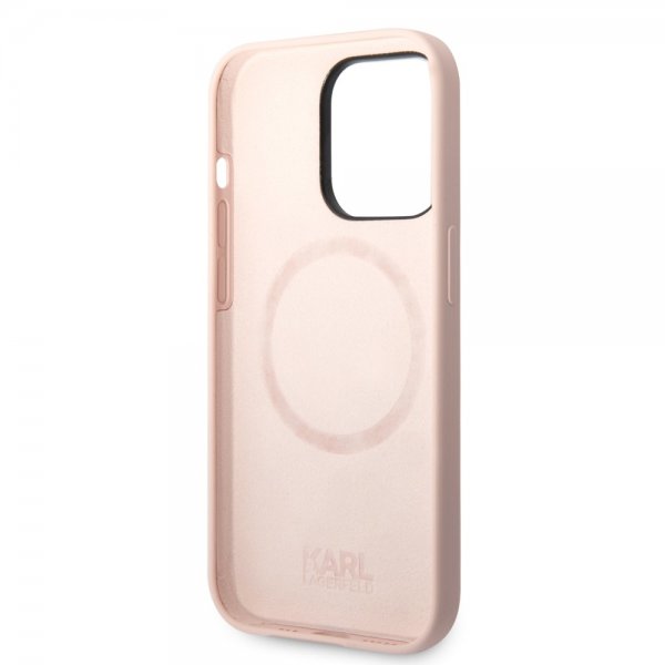 Karl Lagerfeld iPhone 14 Pro Max Deksel Liquid Silicone Karl MagSafe Rosa