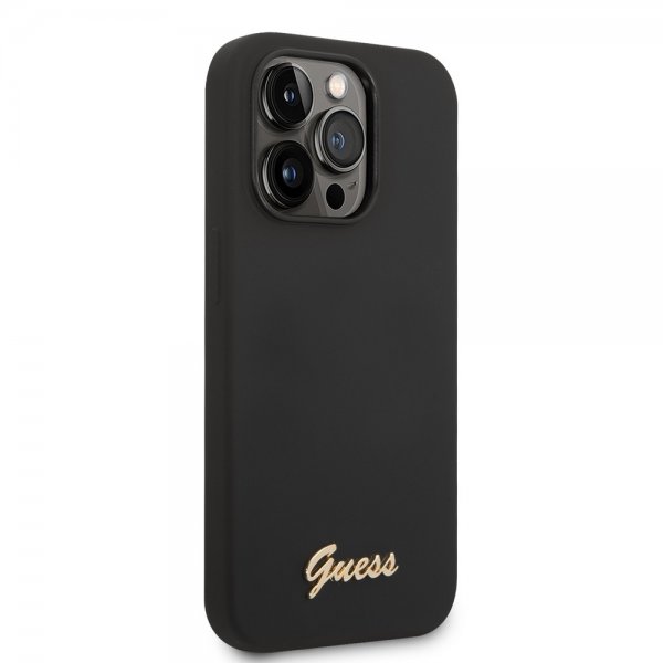 Guess iPhone 14 Pro Max Deksel Liquid Silicone Metal Logo Svart