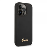 Guess iPhone 14 Pro Max Deksel Liquid Silicone Metal Logo Svart