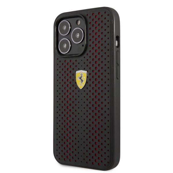 Ferrari iPhone 14 Pro Max Deksel Logo Perforert Rød