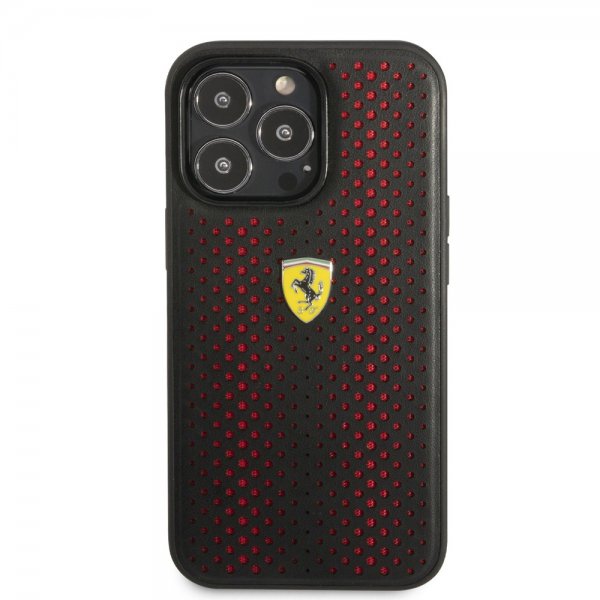 Ferrari iPhone 14 Pro Max Deksel Logo Perforert Rød