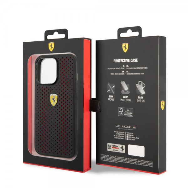 Ferrari iPhone 14 Pro Max Deksel Logo Perforert Rød
