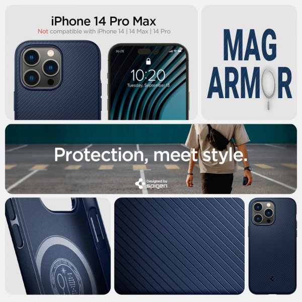 Spigen iPhone 14 Pro Max Deksel Mag Armor MagFit Navy Blue