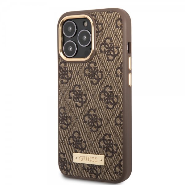 Guess iPhone 14 Pro Max Deksel Metal Plate Logo MagSafe Brun