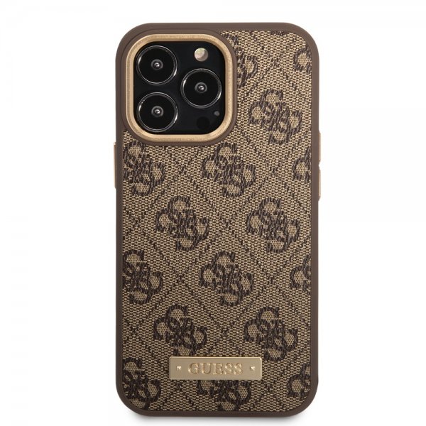 Guess iPhone 14 Pro Max Deksel Metal Plate Logo MagSafe Brun