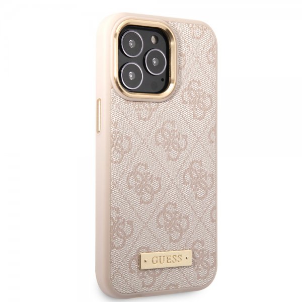 Guess iPhone 14 Pro Max Deksel Metal Plate Logo MagSafe Rosa