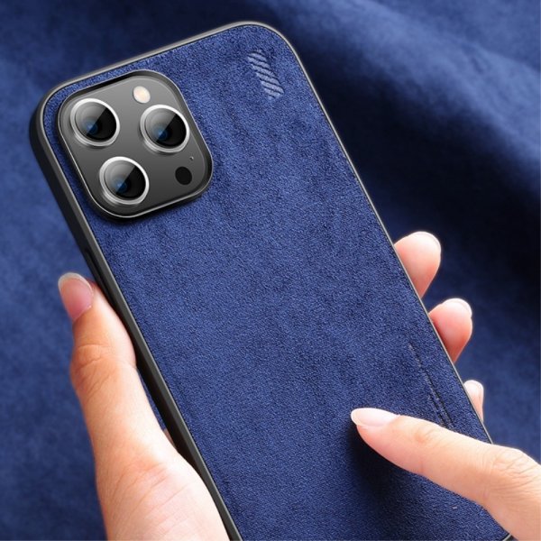 X-Level iPhone 14 Pro Max Deksel Semsket skinn tekstur Blå