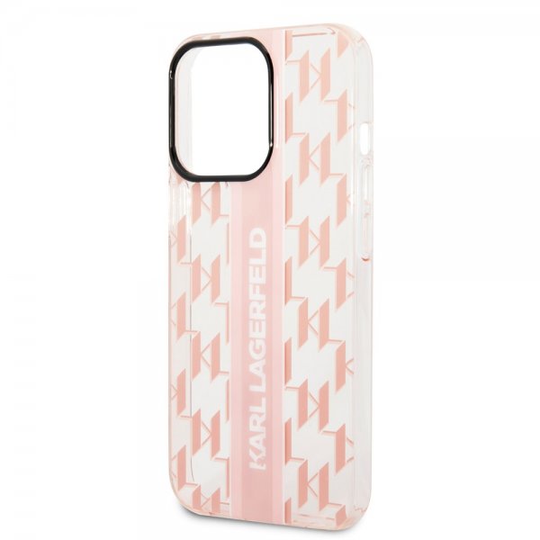 Karl Lagerfeld iPhone 14 Pro Max Deksel Monogram Vertical Stripe Rosa