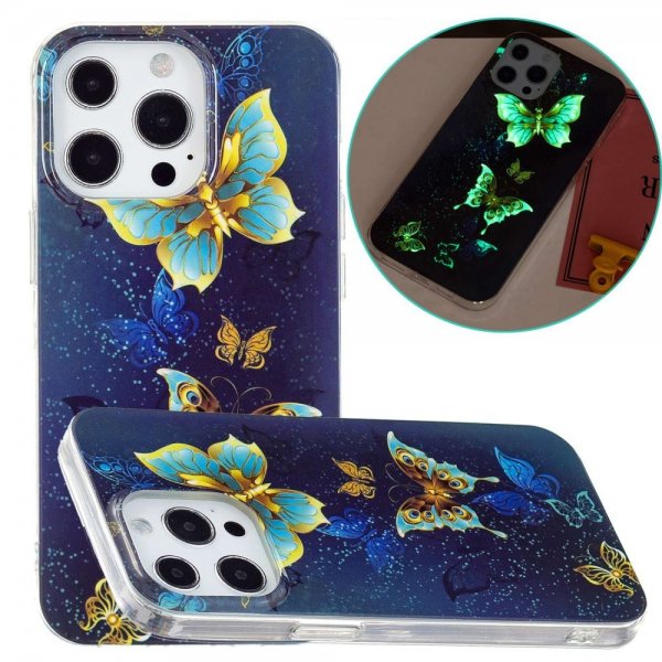 iPhone 14 Pro Max Deksel Motiv Guldiga Sommerfugler