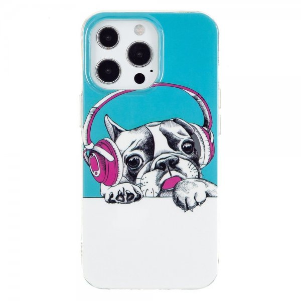 iPhone 14 Pro Max Deksel Motiv Hund med Hodetelefoner