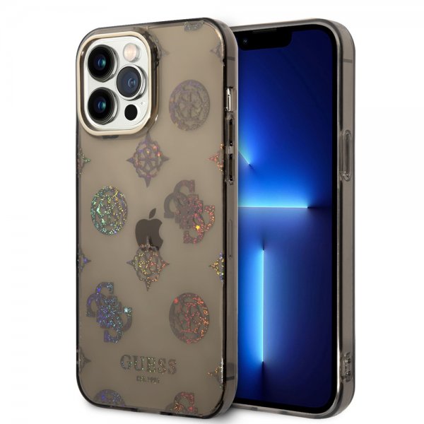Guess iPhone 14 Pro Max Deksel Peony Glitter Svart