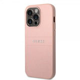Guess iPhone 14 Pro Max Deksel Saffiano Metal Logo Stripes Rosa