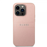Guess iPhone 14 Pro Max Deksel Saffiano Metal Logo Stripes Rosa