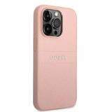Guess iPhone 14 Pro Max Deksel Saffiano Metal Logo Stripes Rosa
