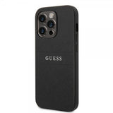 Guess iPhone 14 Pro Max Deksel Saffiano Metal Logo Stripes Svart
