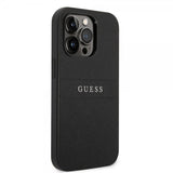 Guess iPhone 14 Pro Max Deksel Saffiano Metal Logo Stripes Svart
