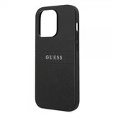 Guess iPhone 14 Pro Max Deksel Saffiano Metal Logo Stripes Svart