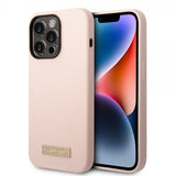 Guess iPhone 14 Pro Max Deksel Silicone Metal Plate MagSafe Rosa