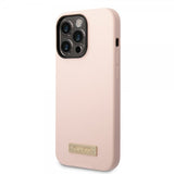 Guess iPhone 14 Pro Max Deksel Silicone Metal Plate MagSafe Rosa