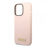 Guess iPhone 14 Pro Max Deksel Silicone Metal Plate MagSafe Rosa