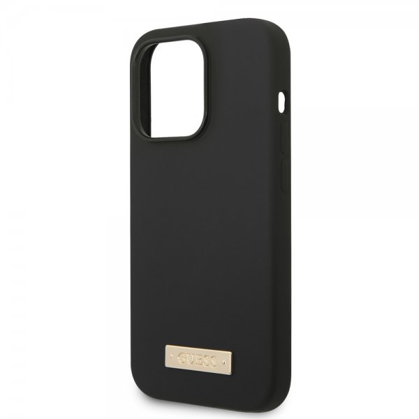 Guess iPhone 14 Pro Max Deksel Silicone Metal Plate MagSafe Svart