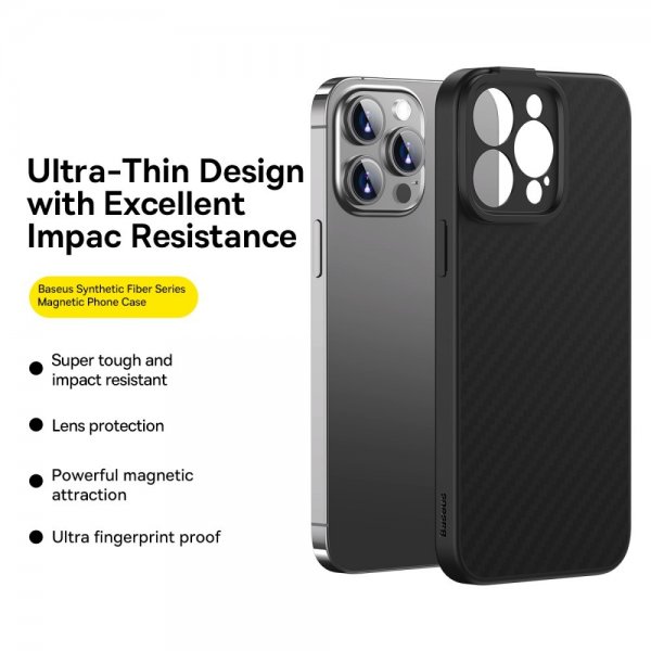 Baseus iPhone 14 Pro Max Deksel Synthetic Fiber MagSafe Svart