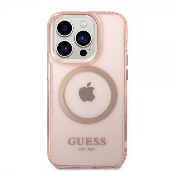 Guess iPhone 14 Pro Max Deksel Translucent MagSafe Rosa