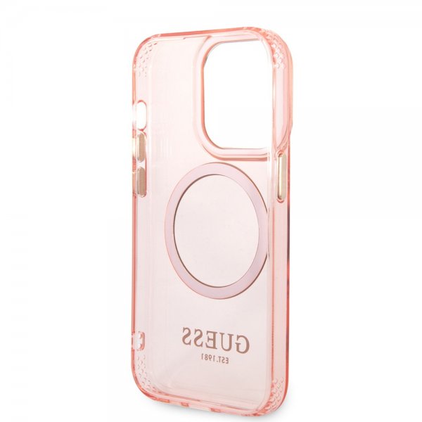 Guess iPhone 14 Pro Max Deksel Translucent MagSafe Rosa