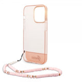 Guess iPhone 14 Pro Max Deksel Translucent with Strap Rosa