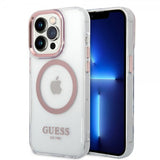Guess iPhone 14 Pro Max Deksel Transparent MagSafe Rosa Transparent
