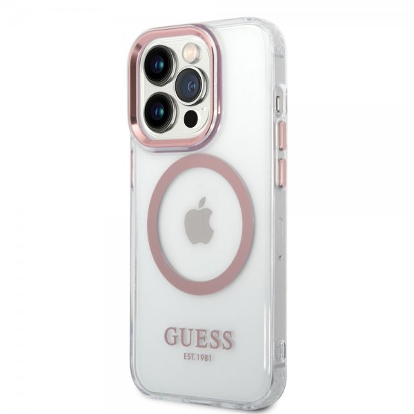 Guess iPhone 14 Pro Max Deksel Transparent MagSafe Rosa Transparent