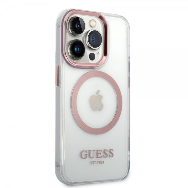 Guess iPhone 14 Pro Max Deksel Transparent MagSafe Rosa Transparent