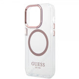 Guess iPhone 14 Pro Max Deksel Transparent MagSafe Rosa Transparent