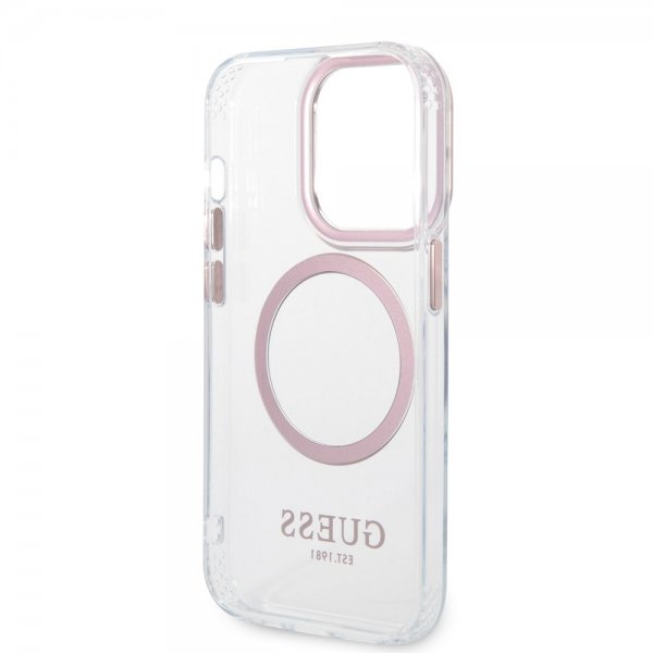 Guess iPhone 14 Pro Max Deksel Transparent MagSafe Rosa Transparent