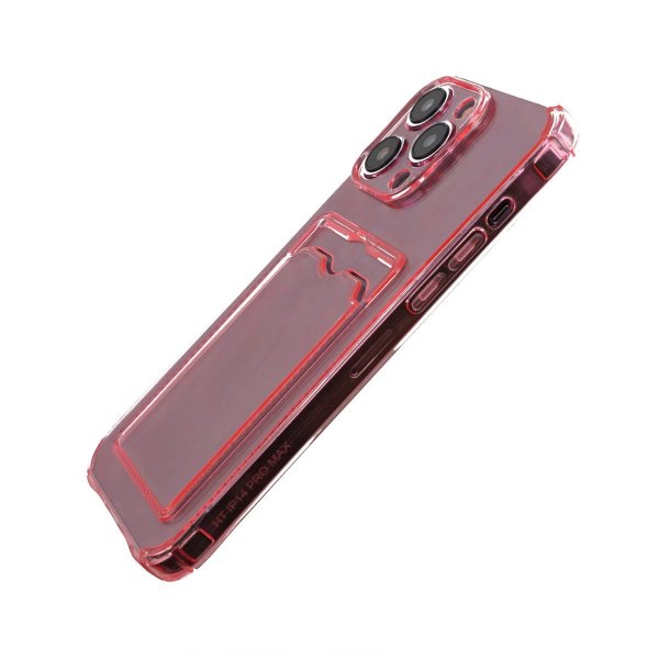 iPhone 14 Pro Max Deksel Kortholder Støtsikker Rosa