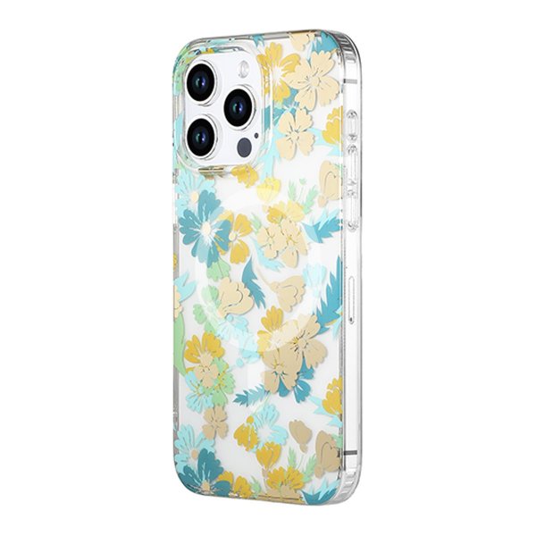 iPhone 14 Pro Deksel Blomstermønster MagSafe Turkis