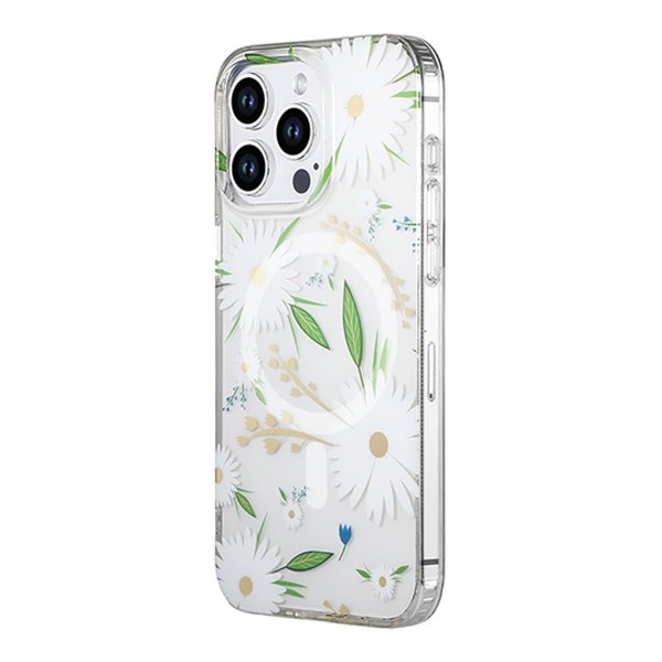 iPhone 14 Pro Deksel Blomstermønster MagSafe Hvit