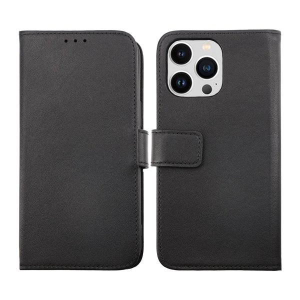Rvelon iPhone 14 Pro Etui Ekte skinn Kortlommer Svart