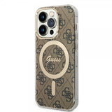 Guess iPhone 14 Pro Deksel 4G Pattern MagSafe Brun