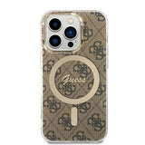 Guess iPhone 14 Pro Deksel 4G Pattern MagSafe Brun